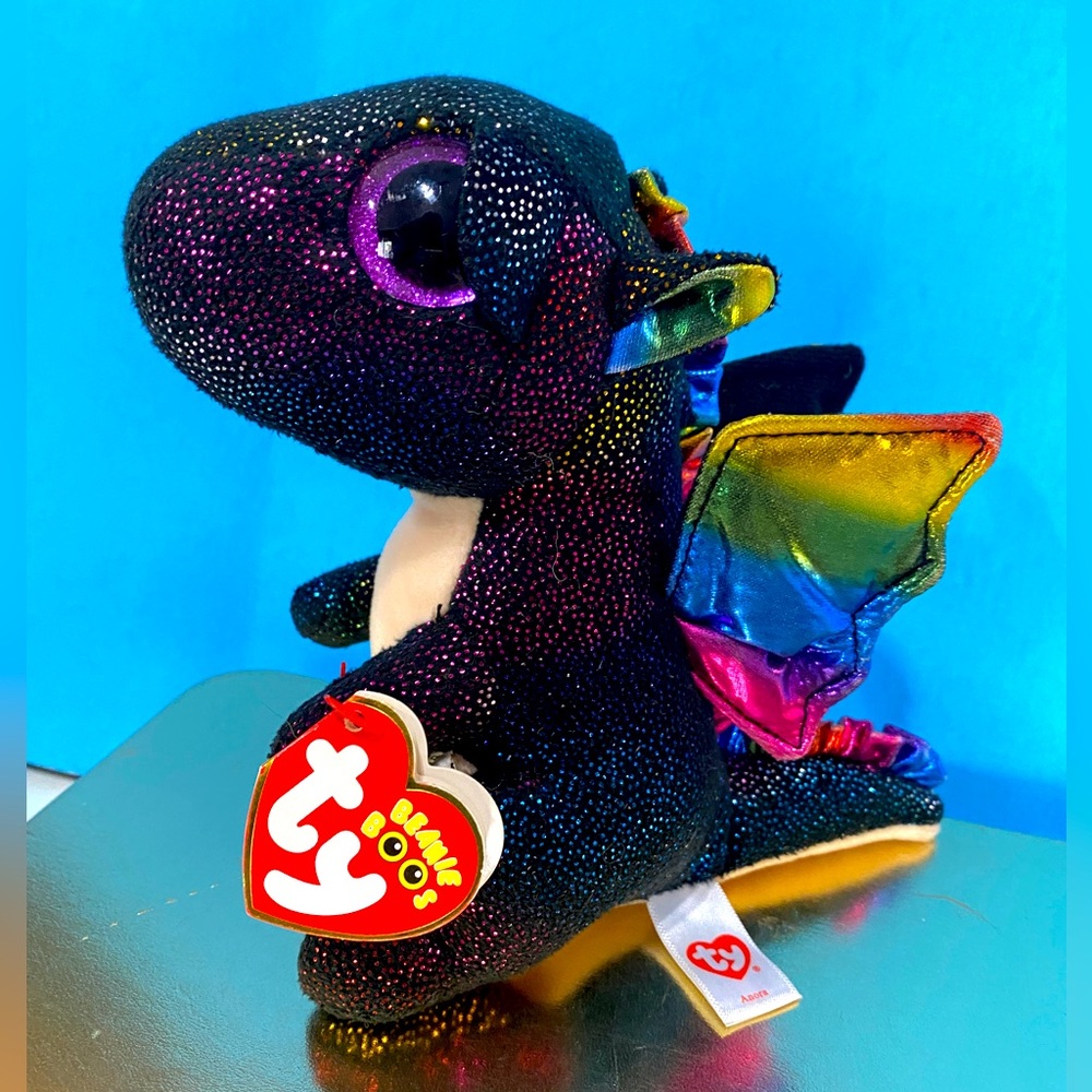 TY BEANIE BOOS NWT 2018 COLLECTIBLE ANORA SPARKLY RAINBOW BLACK WINGED DRAGON 6”